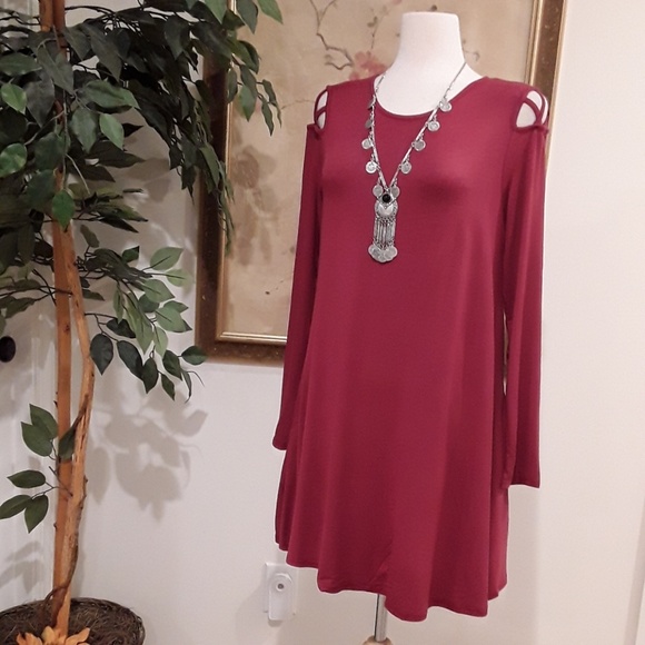 ️❗️FINAL PRICE❗️NEW  Burgandy  Swing Dress w/Pocke - Picture 2 of 7